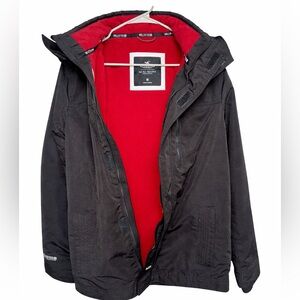 Hollister Men’s All Weather Black Hooded Winter Jacket Red Fleece Lined Size M